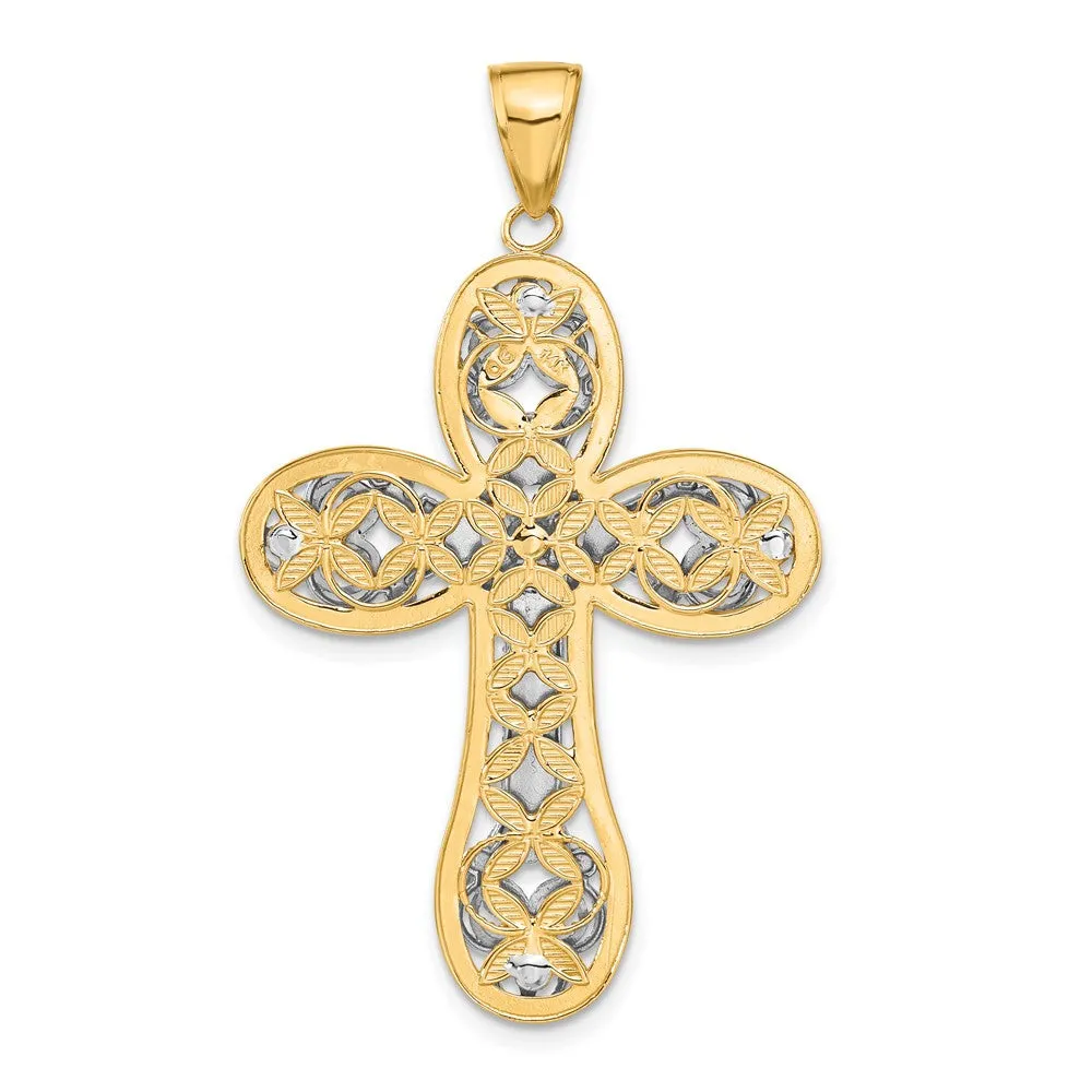 14K Two-tone Diamond-cut Layered Cross Pendant