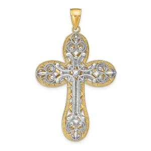 14K Two-tone Diamond-cut Layered Cross Pendant