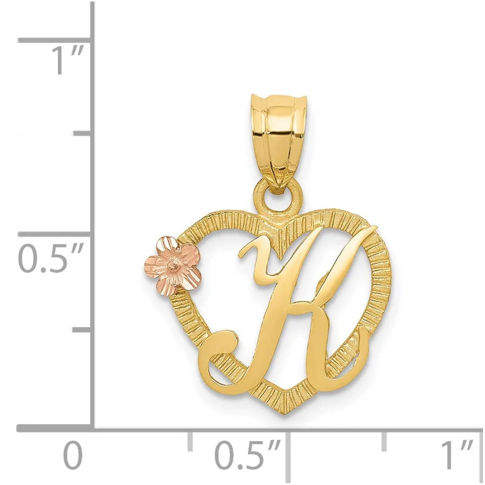 14k Yellow Gold Two-Tone Heart Letter K Initial Pendant