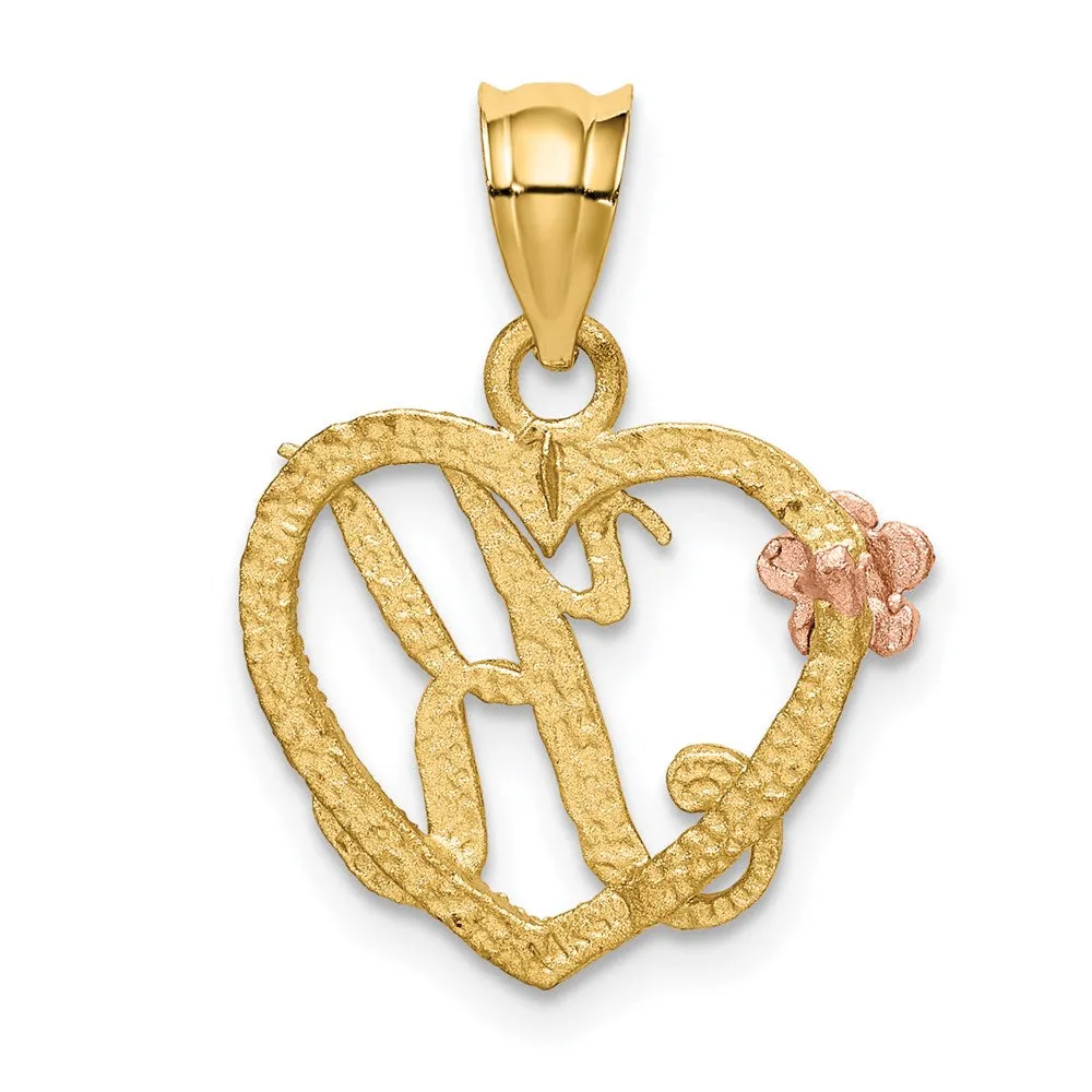 14k Yellow Gold Two-Tone Heart Letter K Initial Pendant