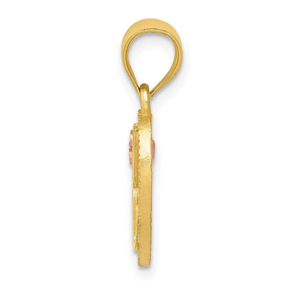14k Yellow Gold Two-Tone Heart Letter K Initial Pendant