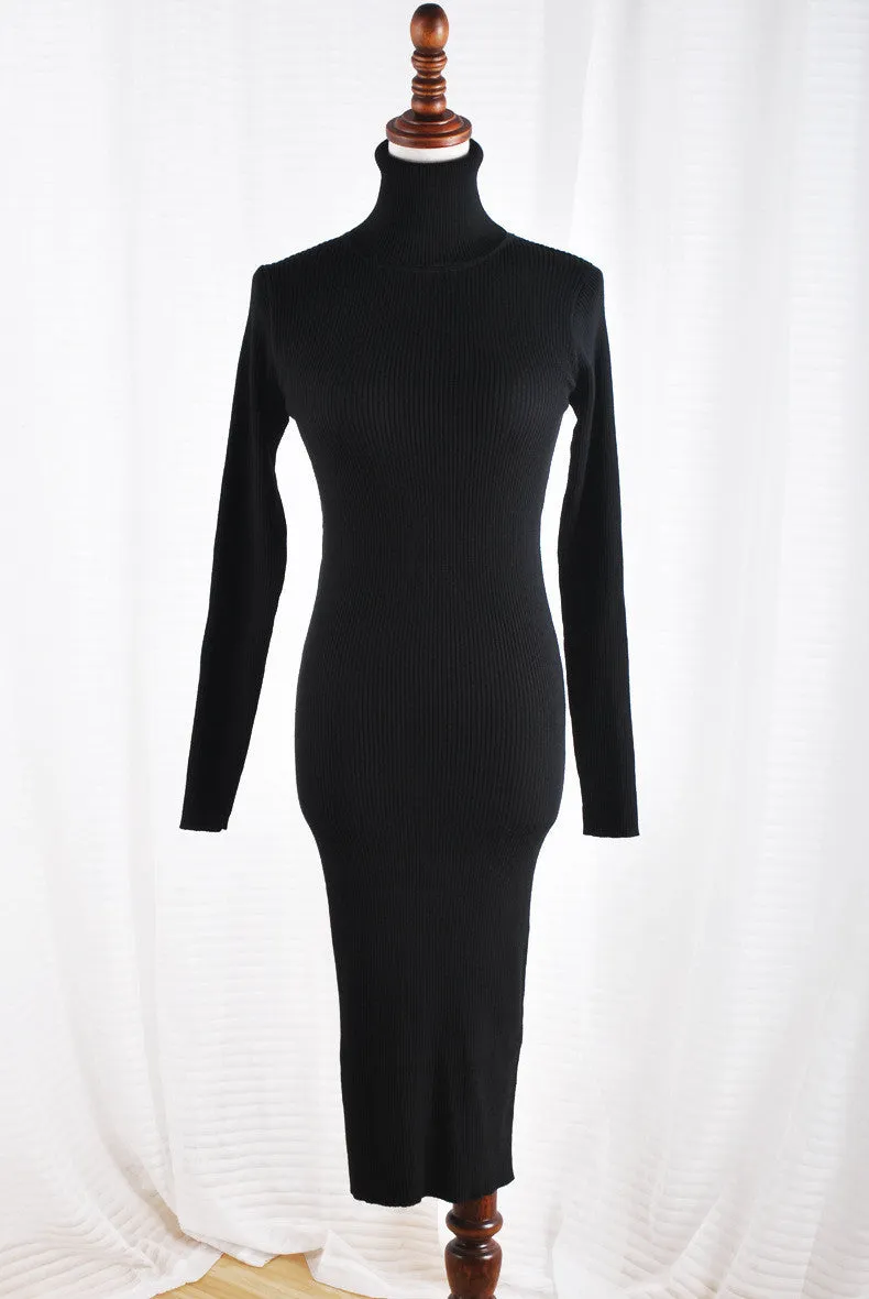 2017 Women Autumn Winter Sweater Dresses Slim Turtleneck vestidos de festa Bodycon Solid Robe Long Knitted Office Dress 971