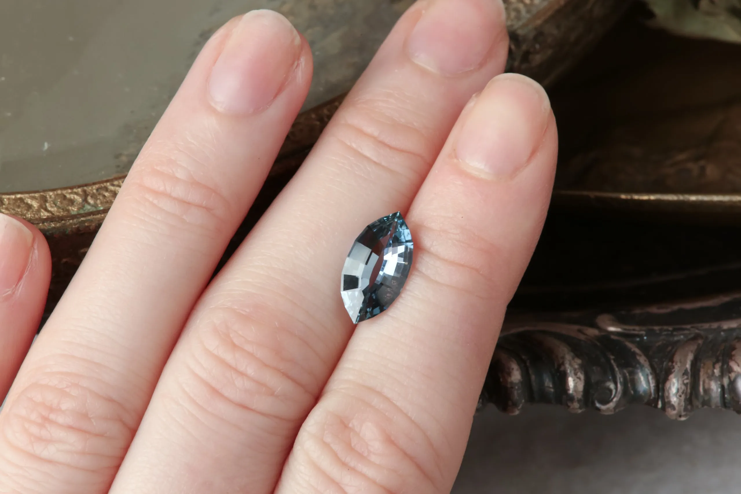 2.23 Carat Natural Steely Blue Marquise Cut Sapphire