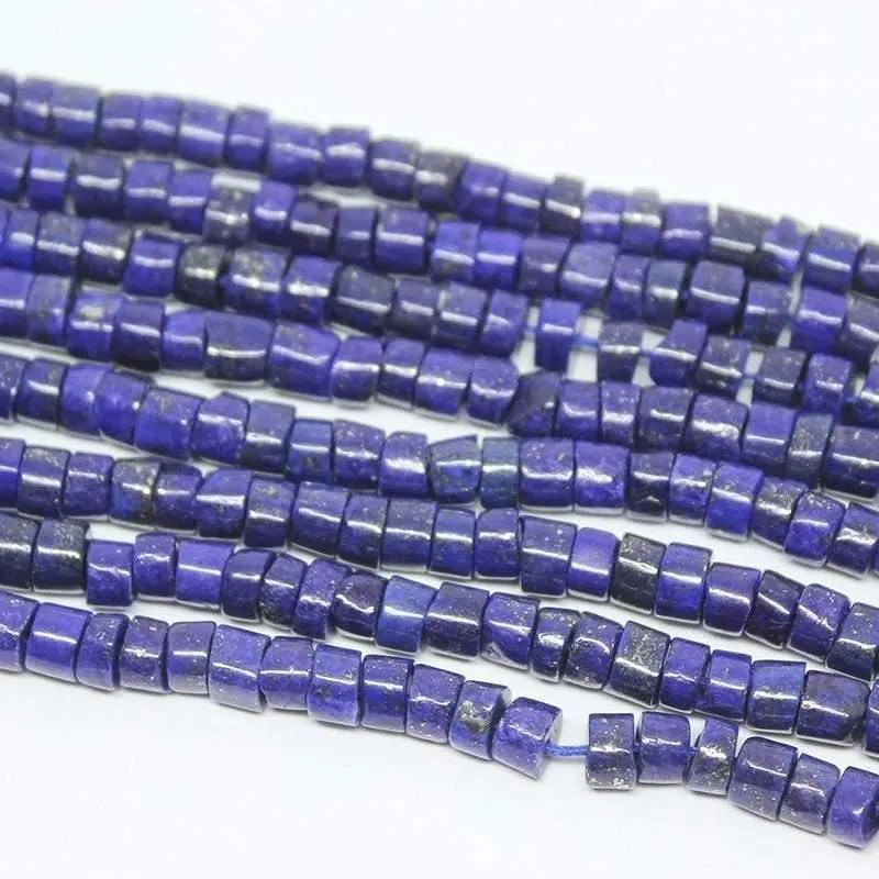 3 Strand Blue Lapis Luzuli Smooth Tyre Wheel Loose Gemstone Beads Strand 13" 5mm