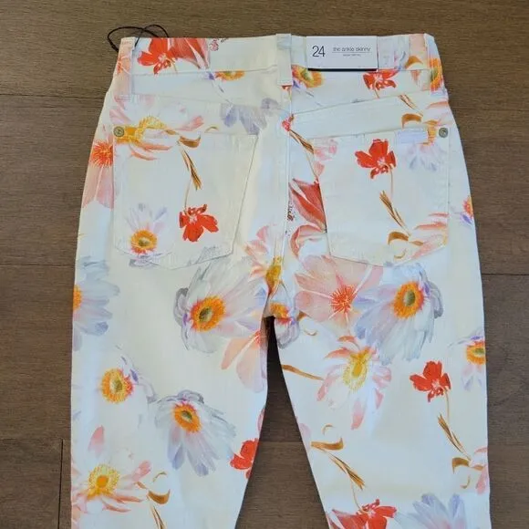 7 For All Mankind Skinny Jeans Bow Blossoms Size 24 NWT