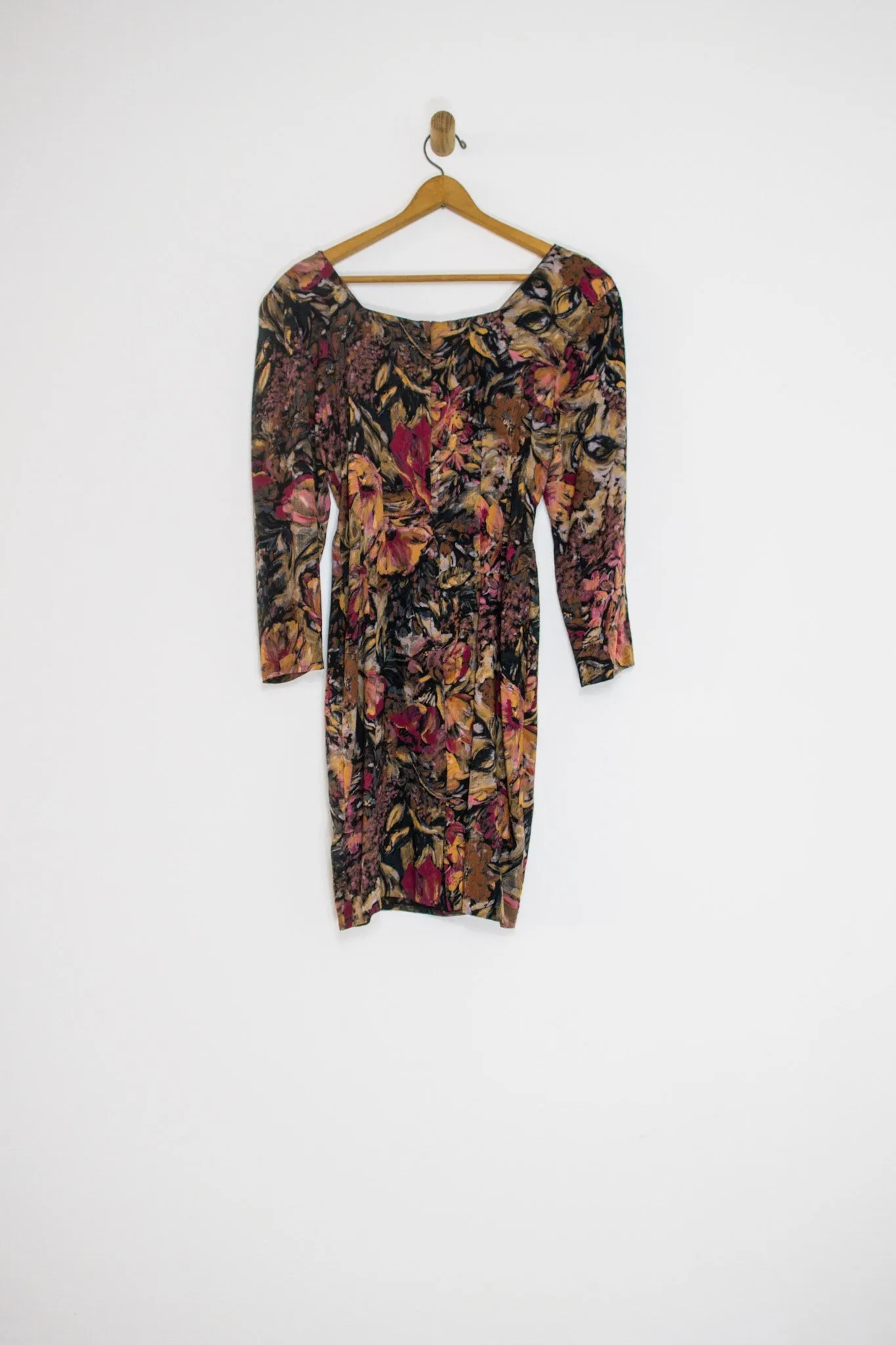80's DARK FLORAL DRESS / MEDIUM