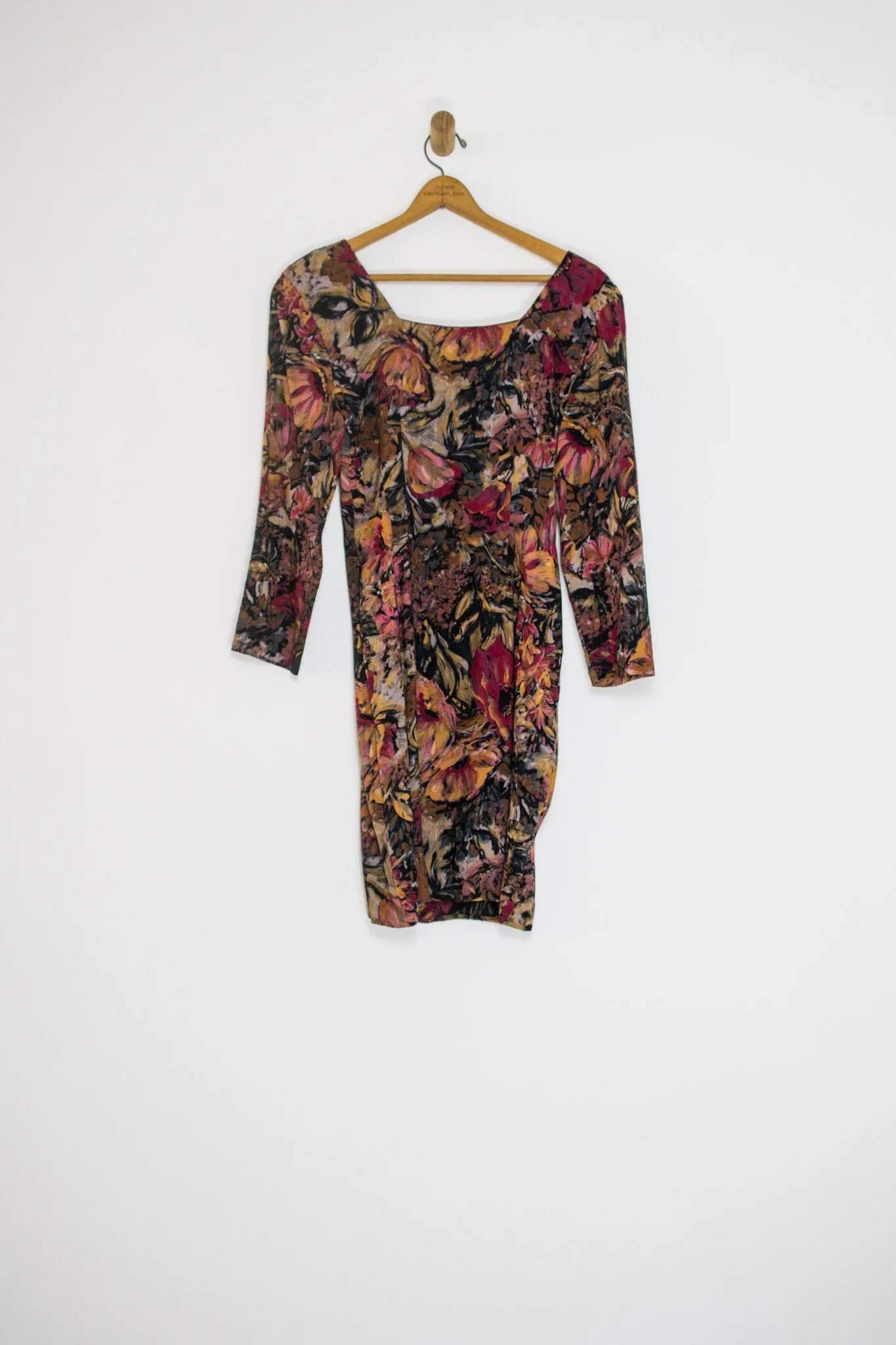80's DARK FLORAL DRESS / MEDIUM