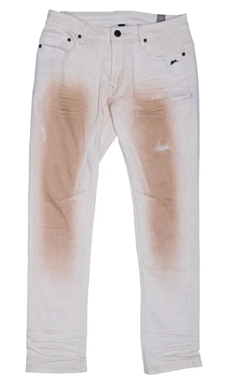 A Tiziano Tristan | Men's Stretch Twill Jeans With Stains (Creme)