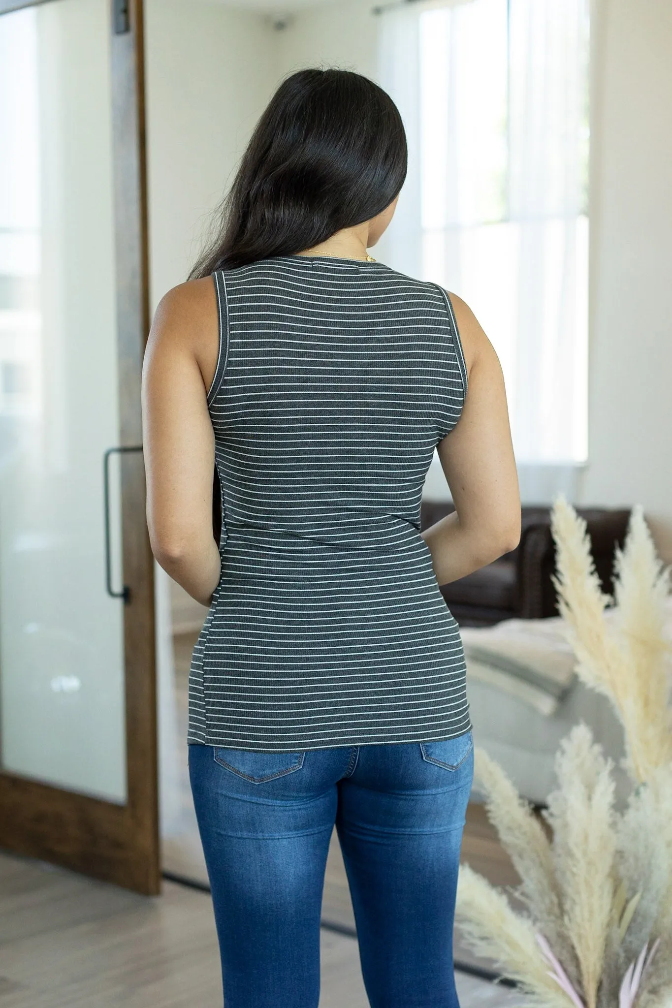 Addison Henley Tank Charcoal Stripes