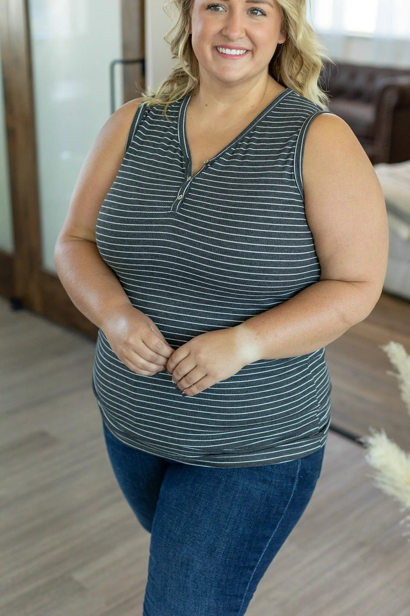 Addison Henley Tank Charcoal Stripes