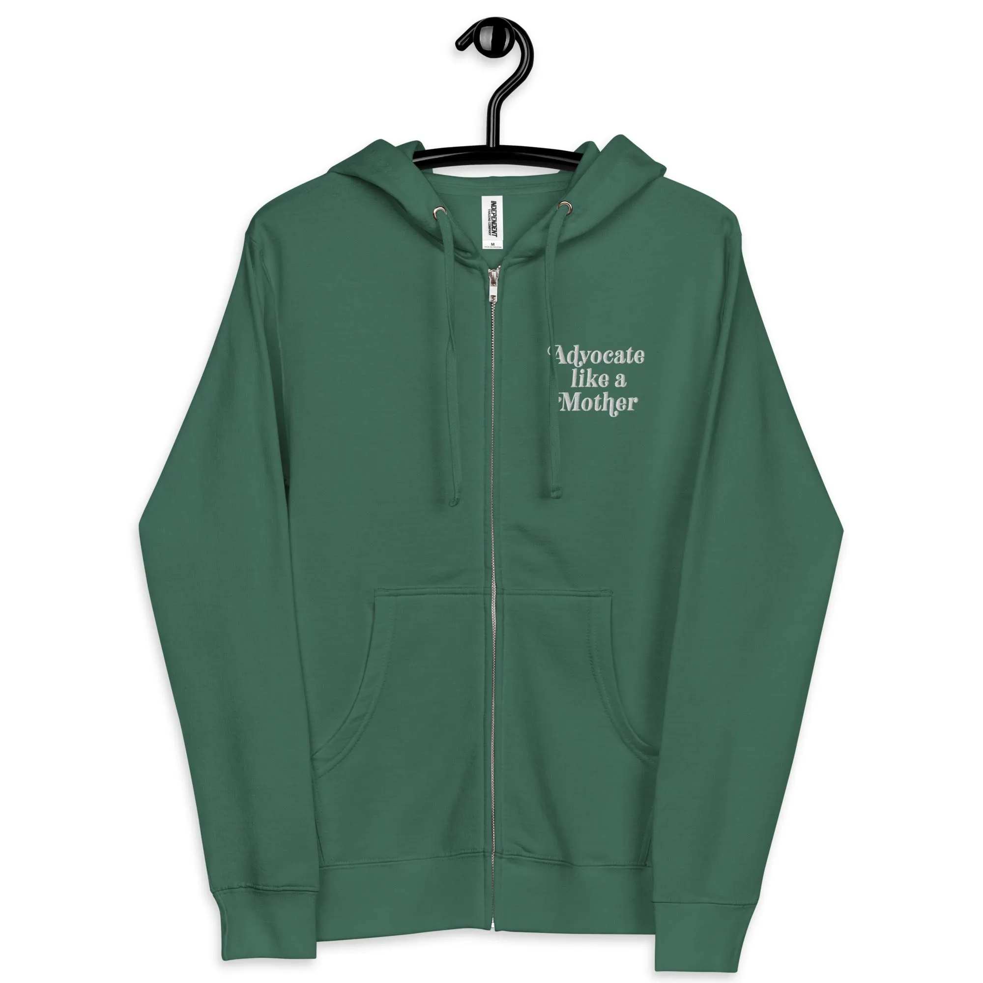 Advocate Like a Mother Front Embroidered Adult Unisex Fleece Zip Up Hoodie