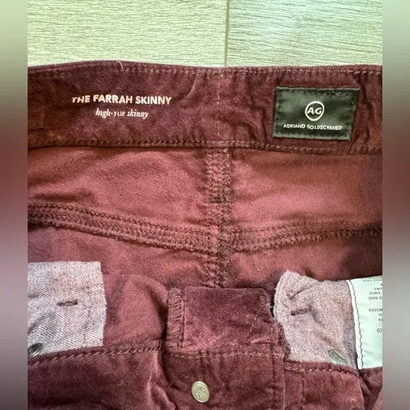 AG~ Women’s The Farrah Skinny High Waist Velvet Jeans Size 26R, Wine‎ Bloom