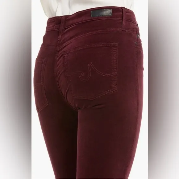 AG~ Women’s The Farrah Skinny High Waist Velvet Jeans Size 26R, Wine‎ Bloom