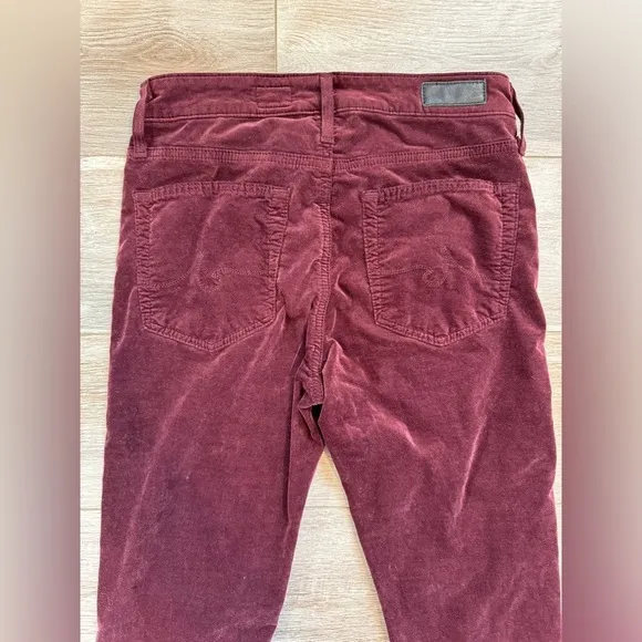AG~ Women’s The Farrah Skinny High Waist Velvet Jeans Size 26R, Wine‎ Bloom