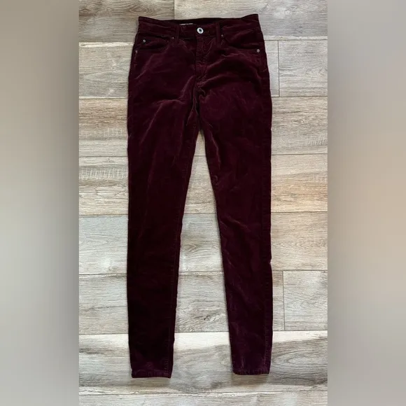 AG~ Women’s The Farrah Skinny High Waist Velvet Jeans Size 26R, Wine‎ Bloom
