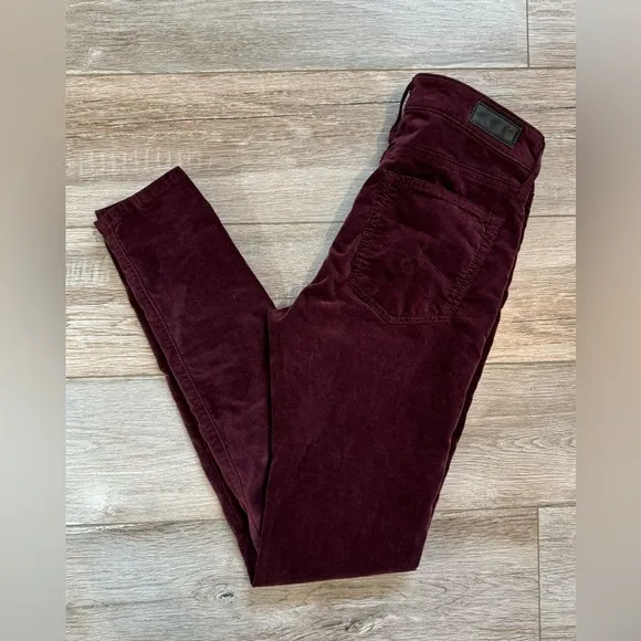AG~ Women’s The Farrah Skinny High Waist Velvet Jeans Size 26R, Wine‎ Bloom