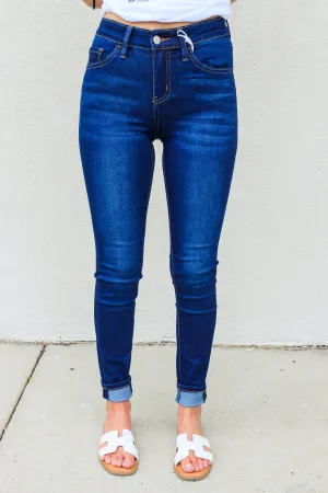 Amber Mid Rise Skinny Jean - Dark Blue Wash