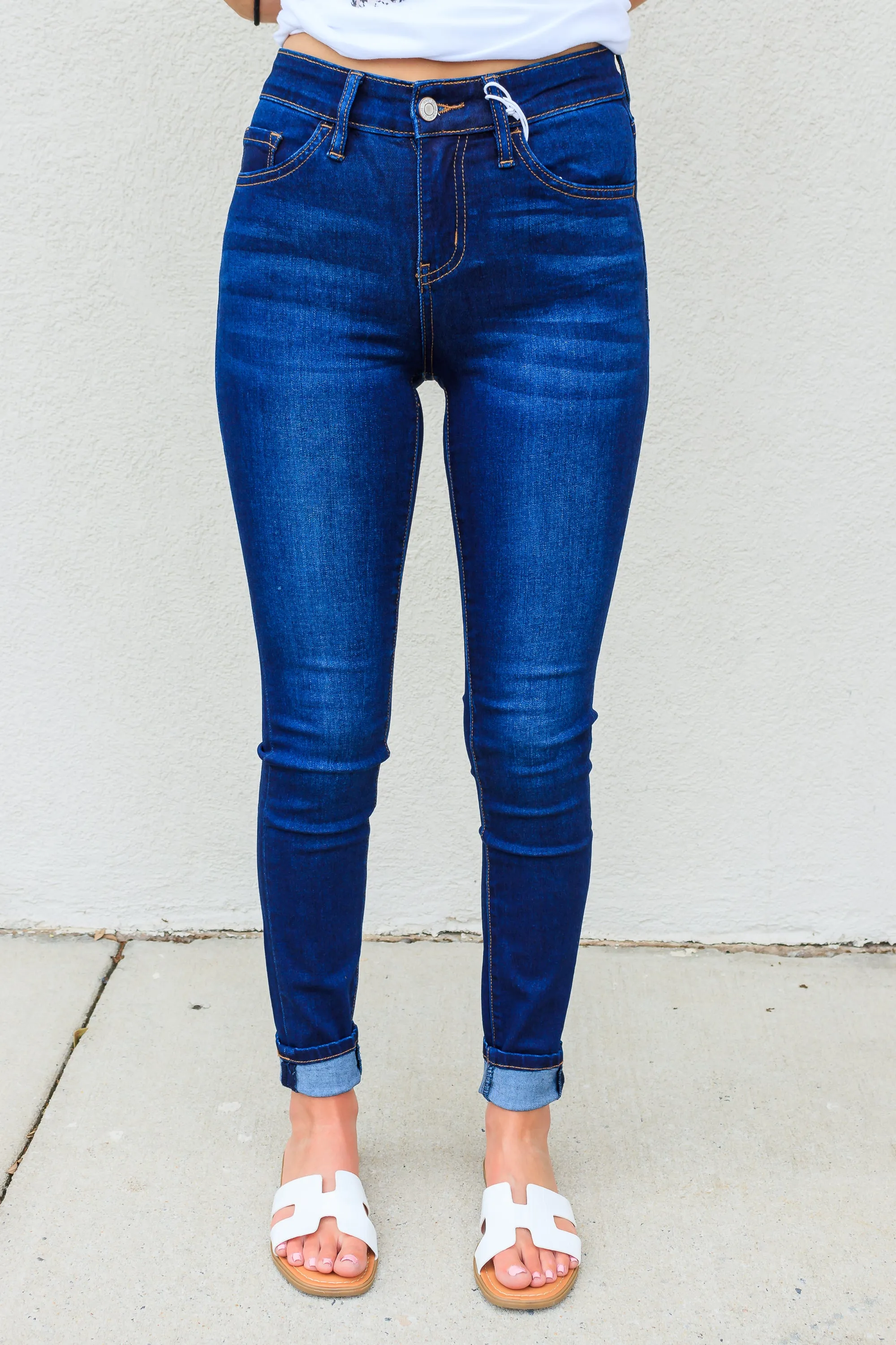 Amber Mid Rise Skinny Jean - Dark Blue Wash