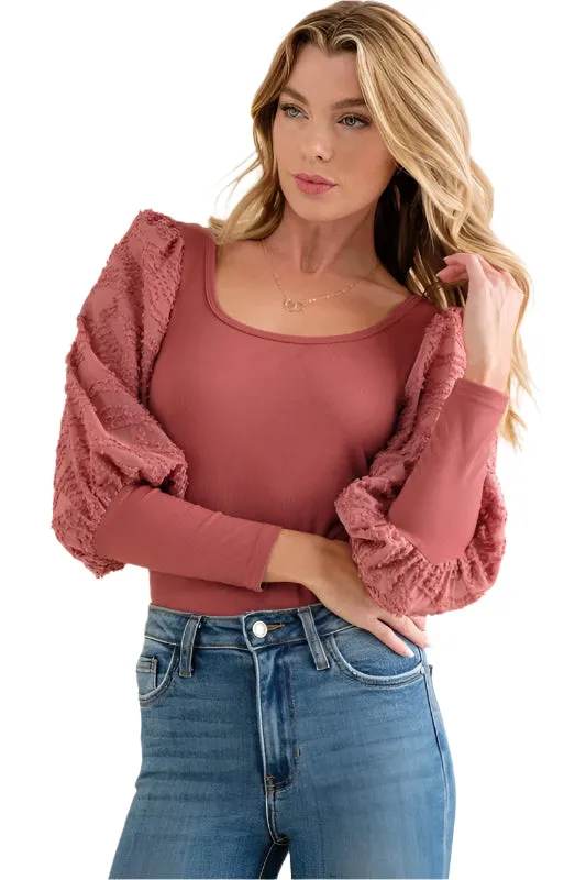 And The Why Textured Puff Sleeve Bodysuit