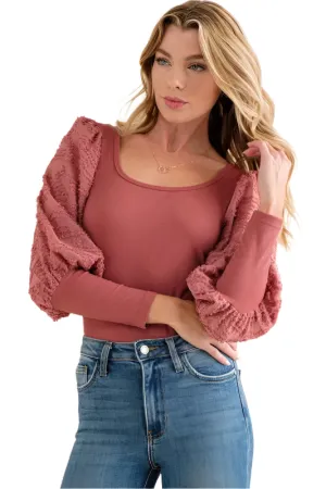 And The Why Textured Puff Sleeve Bodysuit