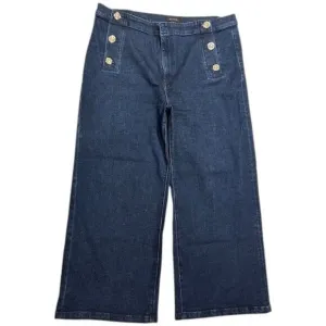 ANN TAYLOR Dark Wash Wide Leg Stretch Sailor Jeans Fisherman Patch Pockets 16