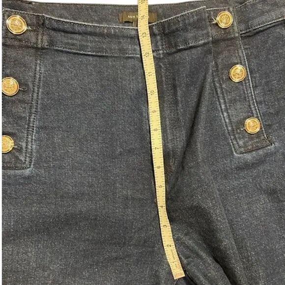 ANN TAYLOR Dark Wash Wide Leg Stretch Sailor Jeans Fisherman Patch Pockets 16