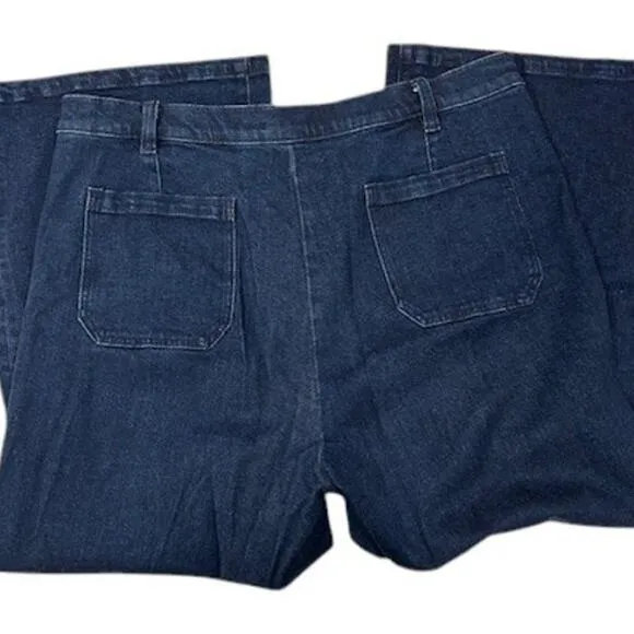 ANN TAYLOR Dark Wash Wide Leg Stretch Sailor Jeans Fisherman Patch Pockets 16