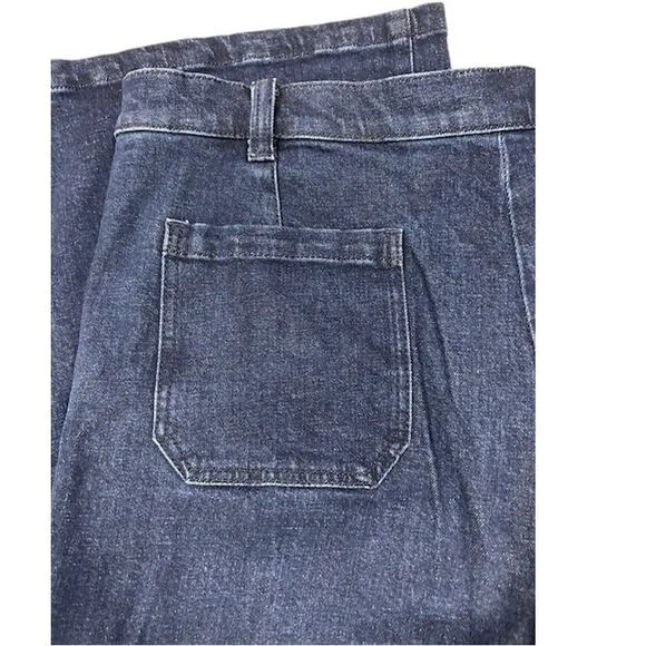 ANN TAYLOR Dark Wash Wide Leg Stretch Sailor Jeans Fisherman Patch Pockets 16