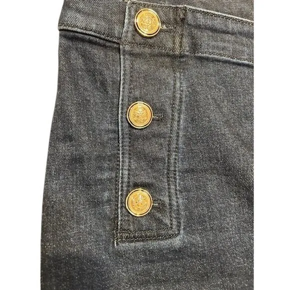 ANN TAYLOR Dark Wash Wide Leg Stretch Sailor Jeans Fisherman Patch Pockets 16