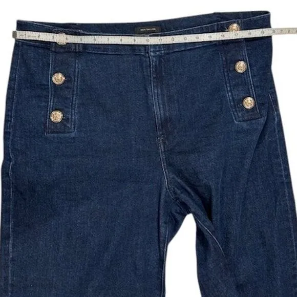 ANN TAYLOR Dark Wash Wide Leg Stretch Sailor Jeans Fisherman Patch Pockets 16