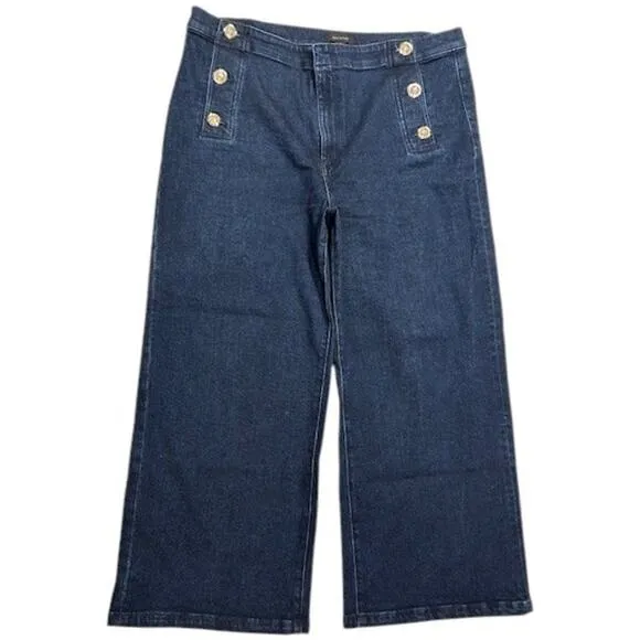 ANN TAYLOR Dark Wash Wide Leg Stretch Sailor Jeans Fisherman Patch Pockets 16