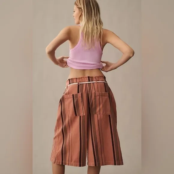 Anthropologie, NWT, Pilcro Cropped PJ Wide-Leg Jeans, Medium in Purple Motif