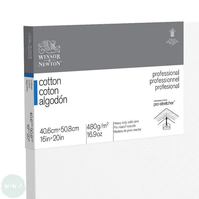 Artists Stretched Canvas - STANDARD Depth - WHITE PRIMED Cotton - SINGLE  - 480 gsm - Winsor & Newton PROFESSIONAL -   16 x 20" (406 x 508 mm)