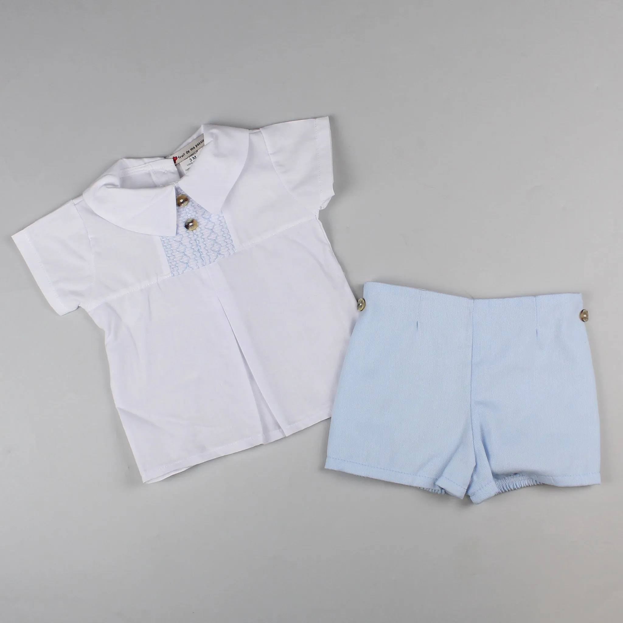 Baby Boys Blue Shorts and Smocked Shirt Outfit