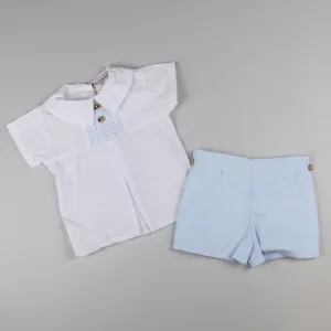 Baby Boys Blue Shorts and Smocked Shirt Outfit