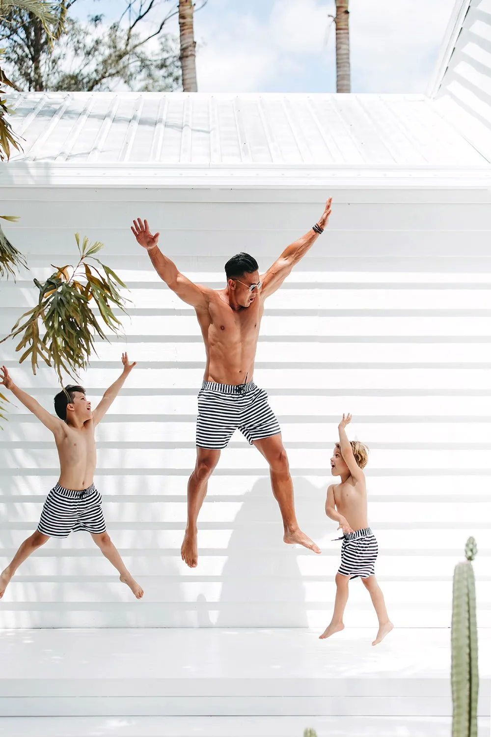 Beau Hudson Men's Black and White Striped Swim Shorts- FINAL SALE