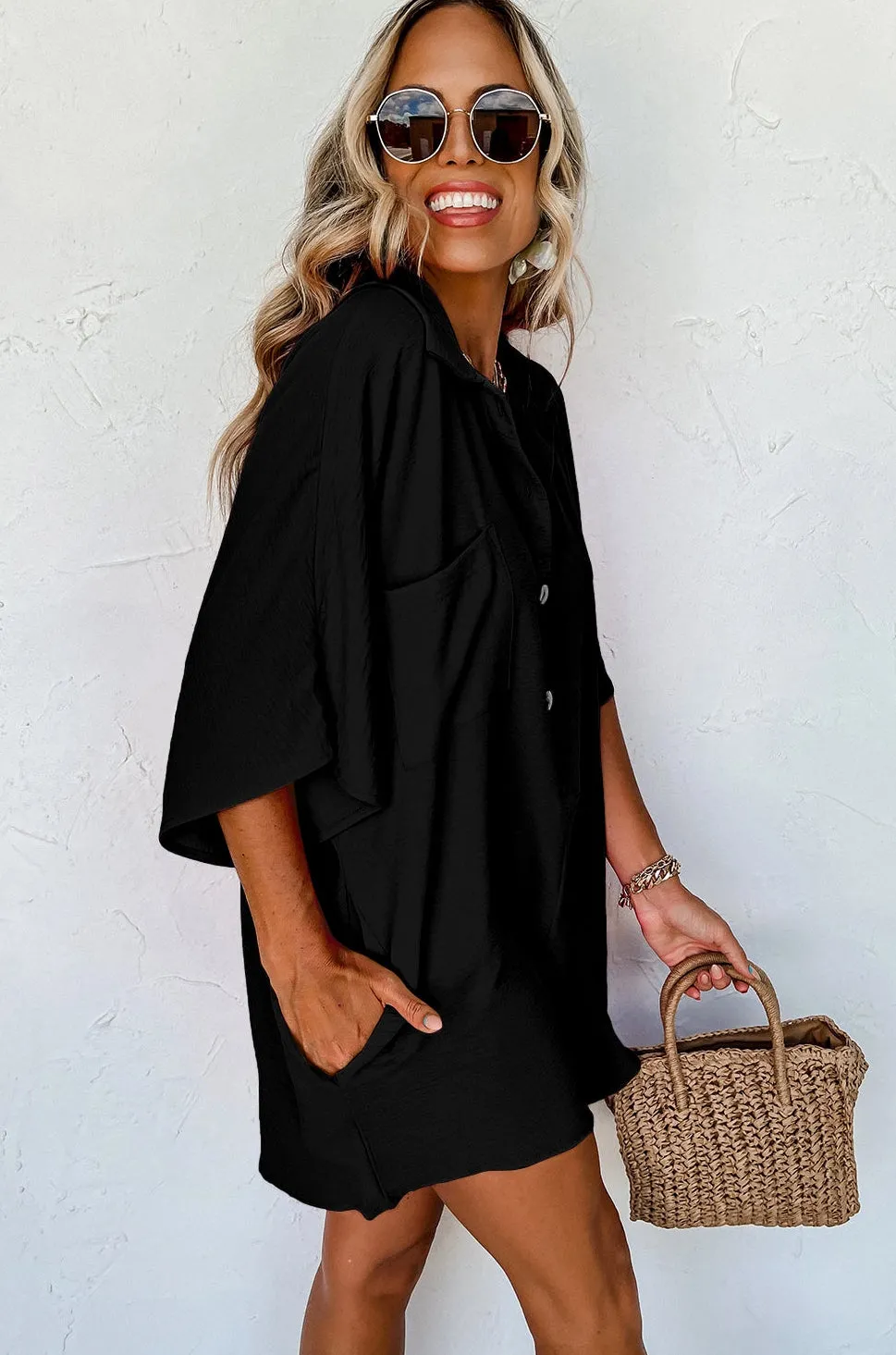 Black Collared Loose Romper