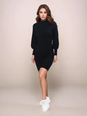 Black Solid Slip-On Short Sweater Dress