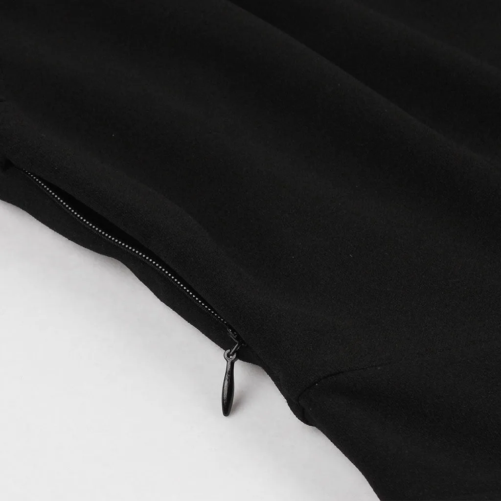 Black Tailored Collar Semi-sheer Short Sleeve Dress