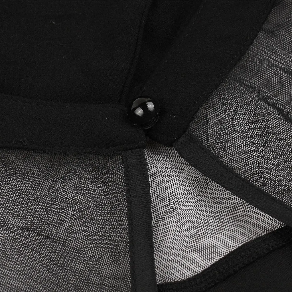 Black Tailored Collar Semi-sheer Short Sleeve Dress