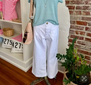 Blake Crop Front Pocket Wide Leg Jean - White