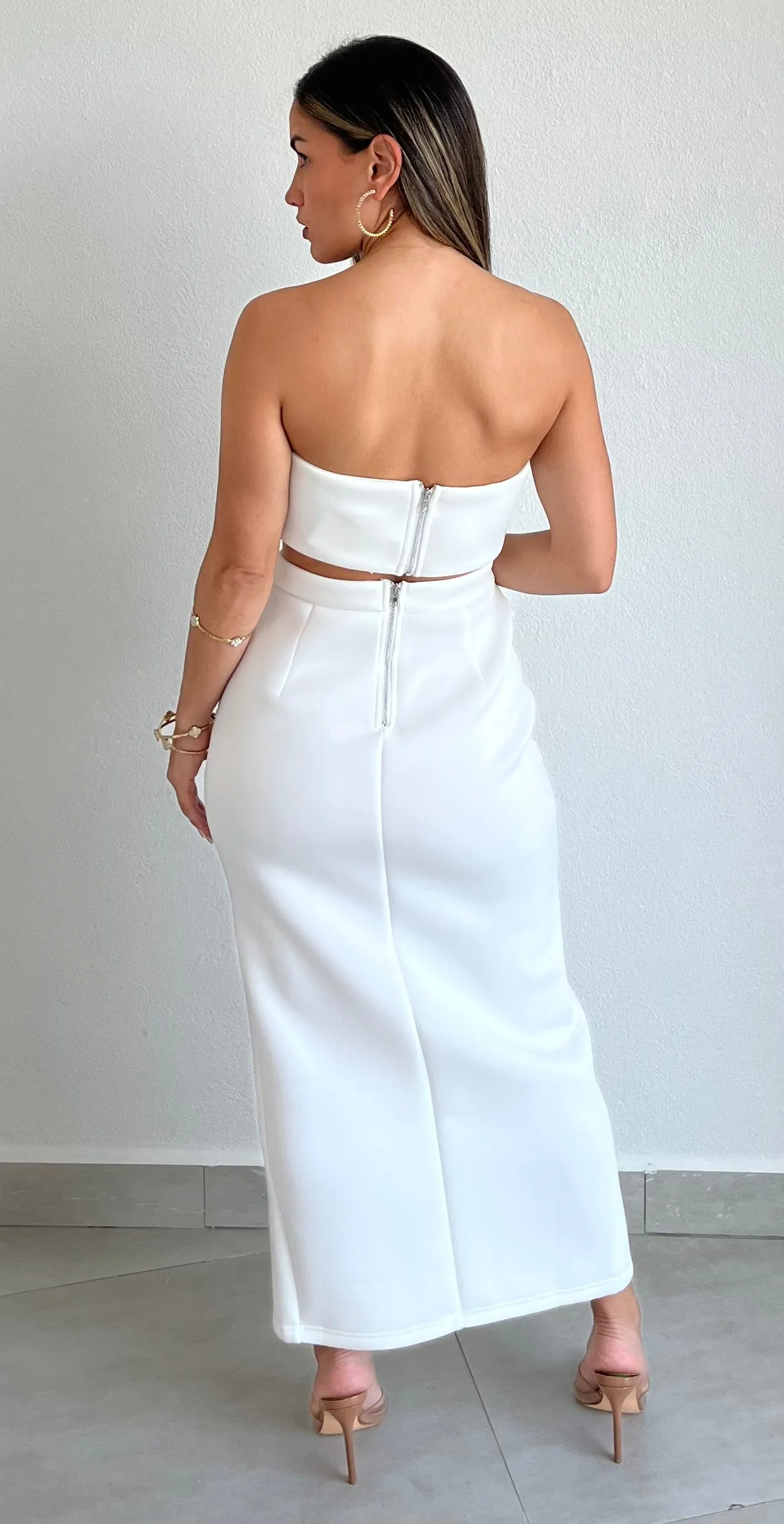 Blissfully Beaming White Bow Two-Piece Set