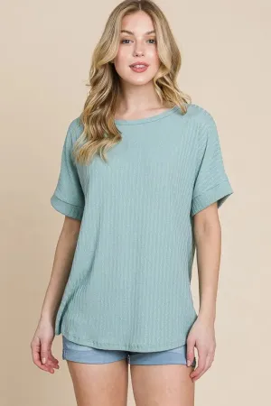 BOMBOM Rib Knit Short Sleeve T-Shirt