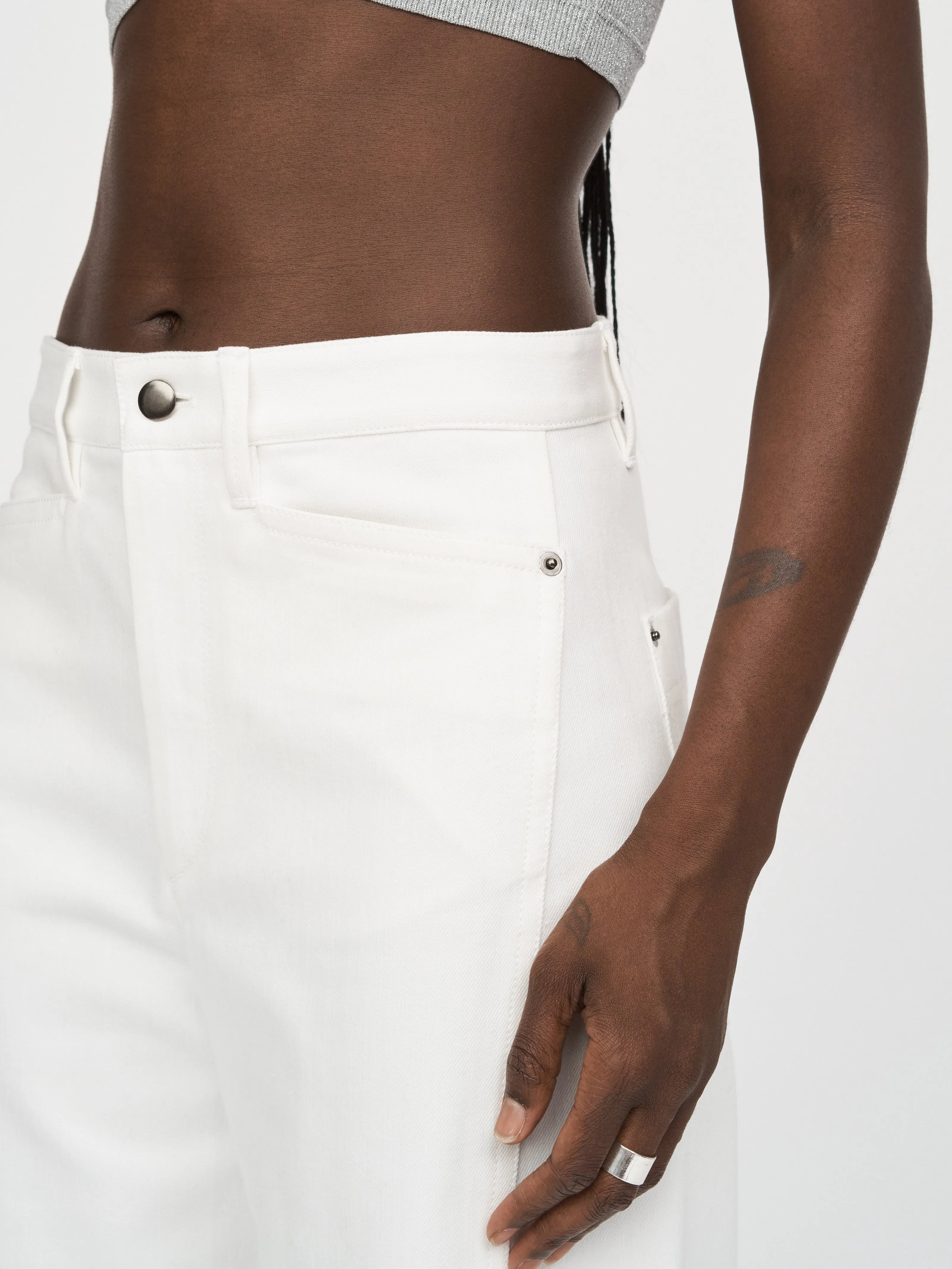 Bow Leg Crop Jean in Snow White