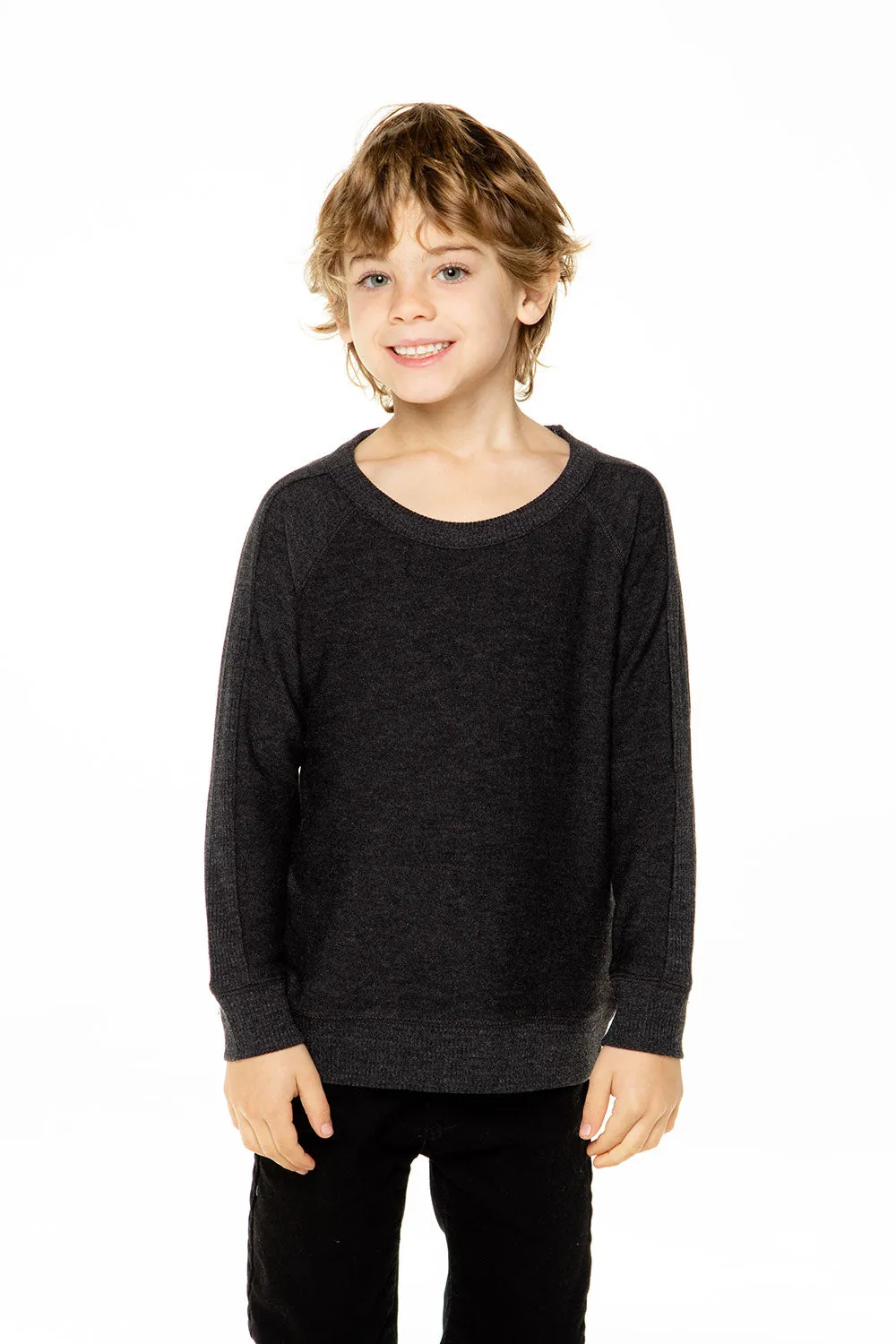 Boys Cozy Knit Long Sleeve Rib Panel Raglan Pullover