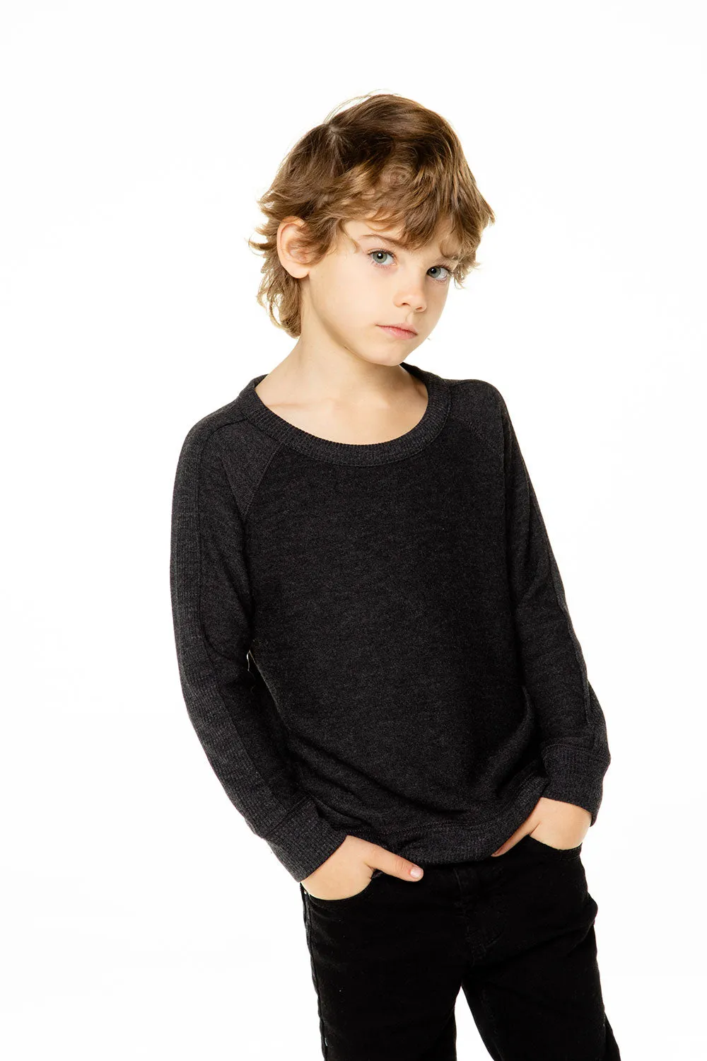 Boys Cozy Knit Long Sleeve Rib Panel Raglan Pullover