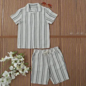 Boys Textured Shirt & Short Co-Ord Set Olive Green