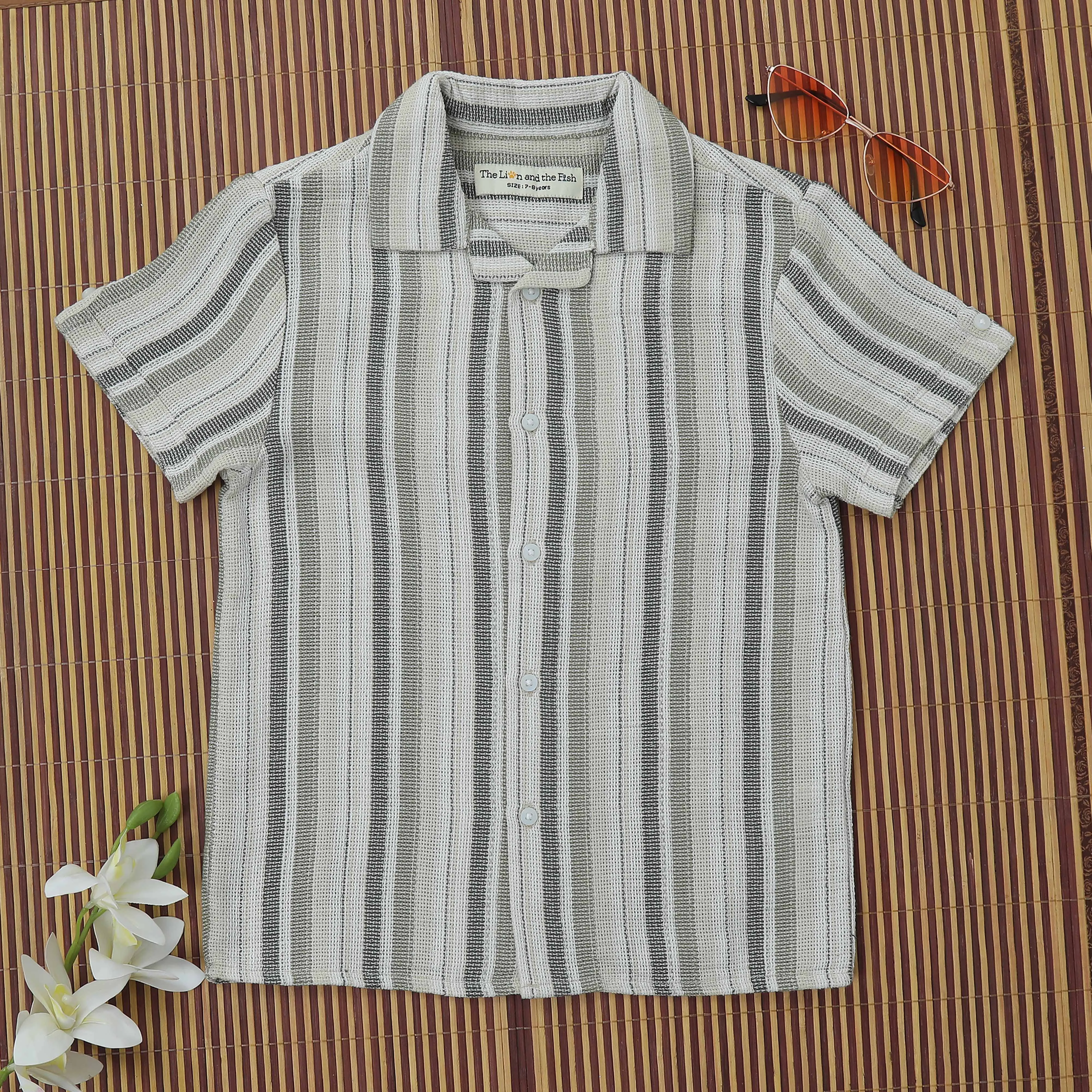 Boys Textured Shirt & Short Co-Ord Set Olive Green