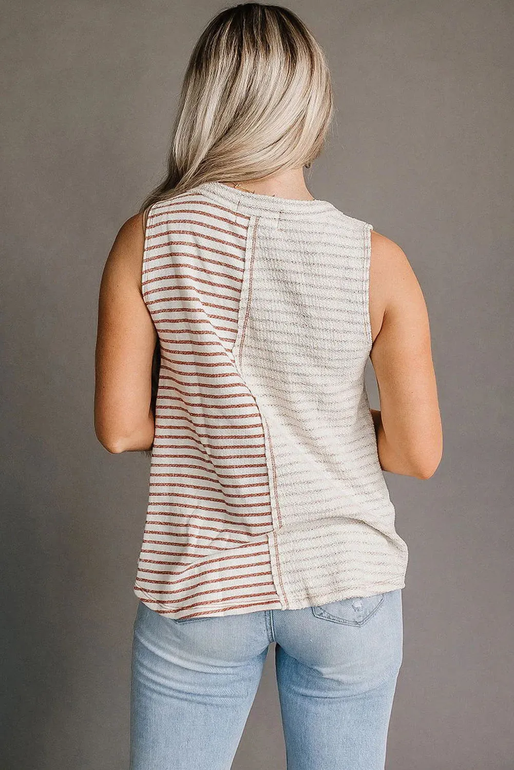 Brown Stripe Colorblock Knit Tank Top