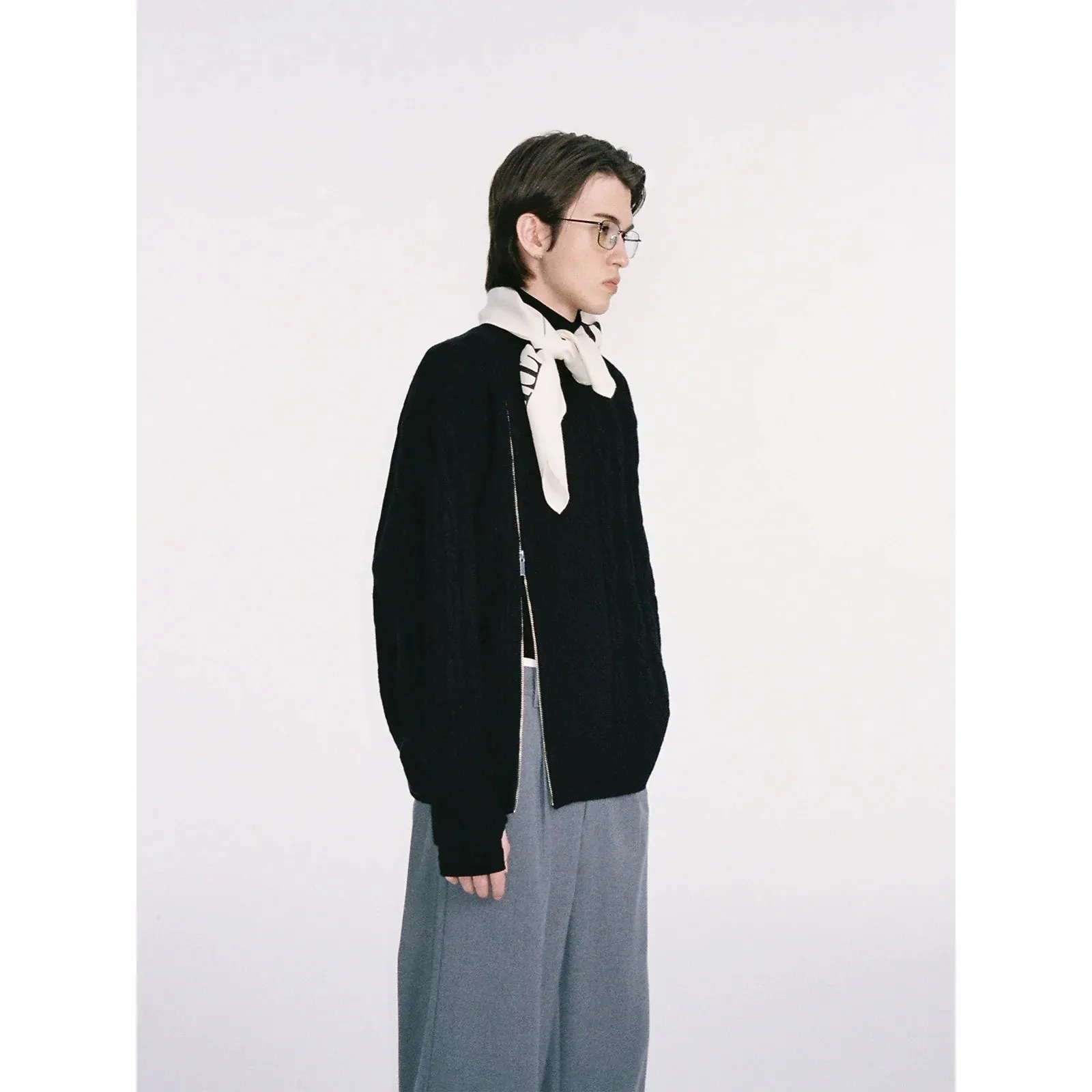 Cable-Knit Zipper Sweater
